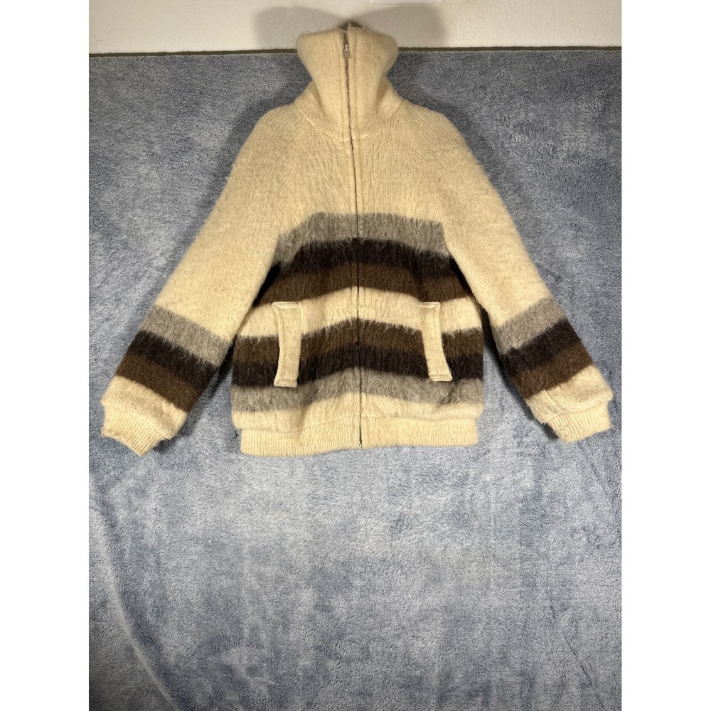 Alafoss Icewool‎ Iceland Pure Virgin Wool Zip Up Striped Sweater Jacket Mens M